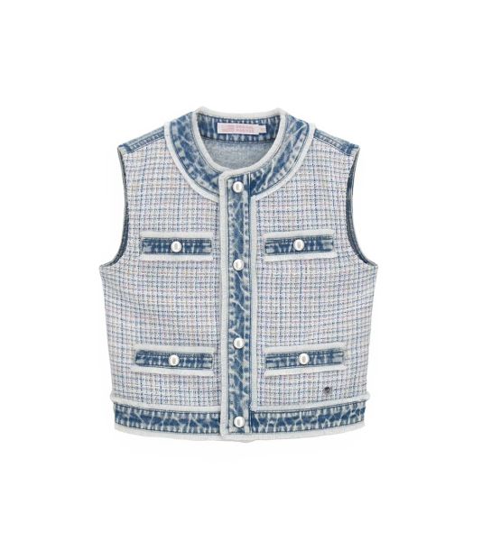 JEANS AND TWEED FABRIC VEST