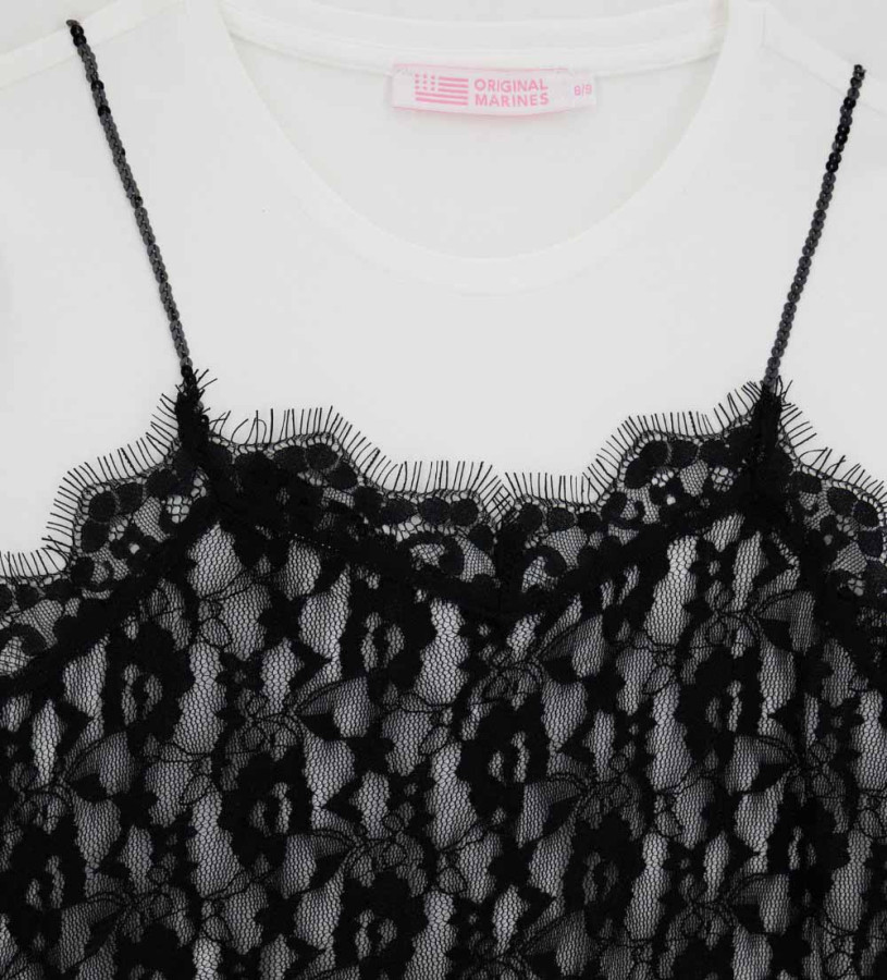 Bambina - T-shirt con pizzo