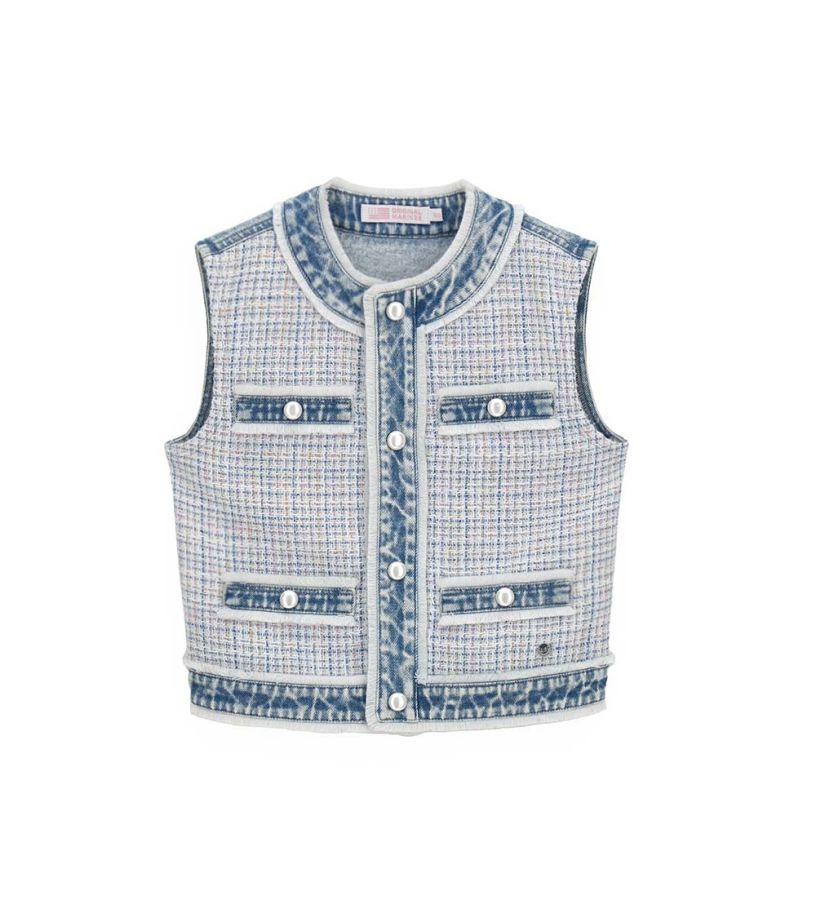 Niña - Jeans y chaleco de tela tweed